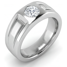 Afbeelding in Gallery-weergave laden, Fijne Diamant Rond Geslepen Heren Ring in 14K Witgoud – hoekaanzicht
