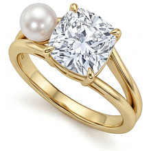 Afbeelding in Gallery-weergave laden, Cushion Fijne Diamant ring in 14K Geelgoud – zijaanzicht
