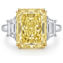 Radiant Slijpvorm Gele Kanarie Diamant Drie-Steen Ring in