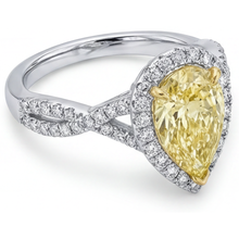 Afbeelding in Gallery-weergave laden, Gele Kanarie Diamant Halo Ring 1,50 karaat 14 Karaat Tweekleurig Goud – profielaanzicht
