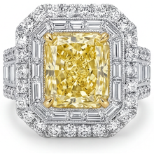 Afbeelding in Gallery-weergave laden, Gele Kanarie Diamant Halo Ring 2-karaat 14 Karaat Tweekleurig Goud – hoofdaanzicht
