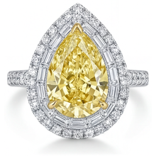 Afbeelding in Gallery-weergave laden, Gele Kanarie Diamant Halo Ring 3-karaat 14 Karaat Tweekleurig Goud – hoofdaanzicht
