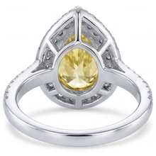 Afbeelding in Gallery-weergave laden, Gele Kanarie Diamant Druppelvormig Halo Ring in 14 Karaat Tweekleurig Goud – bovenaanzicht
