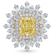 Afbeelding in Gallery-weergave laden, Gele Kanarie Diamant Halo Ring 4-karaat 14 Karaat Tweekleurig Goud – hoofdaanzicht
