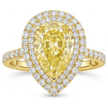 Afbeelding in Gallery-weergave laden, Gele Kanarie Diamant Peervormig Halo Verlovingsring in 14K Geelgoud – hoofdaanzicht
