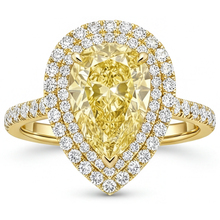 Afbeelding in Gallery-weergave laden, Gele Kanarie Diamant Halo Verlovingsring 2,50 karaat 14K Geelgoud – vooraanzicht
