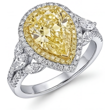 Afbeelding in Gallery-weergave laden, Gele Kanarie Diamant Halo Zetting Ring 2,50-karaat 14 Karaat Tweekleurig Goud – zijaanzicht
