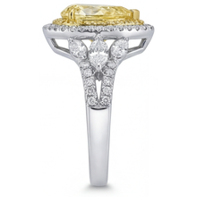 Afbeelding in Gallery-weergave laden, Gele Kanarie Diamant Peervormig Halo Zetting Ring in 14 Karaat Tweekleurig Goud – bovenaanzicht
