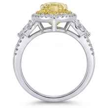 Afbeelding in Gallery-weergave laden, Gele Kanarie Diamant Peervormig Halo Zetting Ring in 14 Karaat Tweekleurig Goud – detailaanzicht
