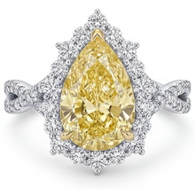 Afbeelding in Gallery-weergave laden, Gele Kanarie Diamant Halo Zetting Ring 3,75 karaat 14 Karaat Tweekleurig Goud – vooraanzicht
