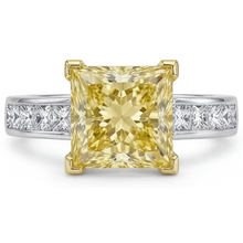 Afbeelding in Gallery-weergave laden, Princess Gele Kanarie Diamant ring in Bicolor 14K Goud – vooraanzicht
