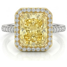 Afbeelding in Gallery-weergave laden, Radiant Gele Kanarie Diamant ring in 14 Karaat Tweekleurig Goud – hoofdaanzicht
