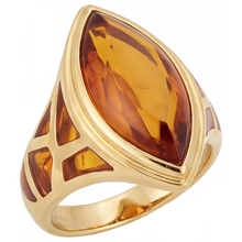 Afbeelding in Gallery-weergave laden, Gouden Citrien Marquise Slijpvorm Edelsteen Ring in 14K Geelgoud – zijaanzicht
