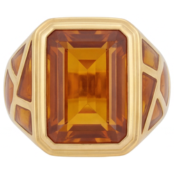 Heren Smaragd Slijpvorm Gouden Citrien Sieraadsteen Ring in 14K