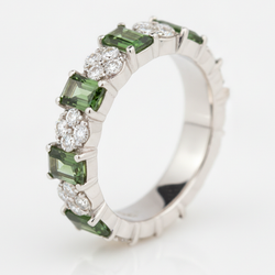 Verlovingsring met Groene Steen Natuurlijke Toermalijn Zigzagband 18k Witgoud
