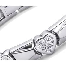Afbeelding in Gallery-weergave laden, Hartvormige diamanten armband 5 karaat labgekweekt geribbelde staafschakel 14k witgoud 7 inch
