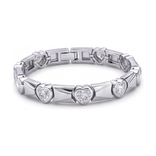 Afbeelding in Gallery-weergave laden, Hartvormige diamanten armband 5 karaat labgekweekt geribbelde staafschakel 14k witgoud 7 inch
