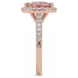 Padparadscha saffier ring 3,8 karaat labgekweekt hart halo gespleten band 14K roségoud