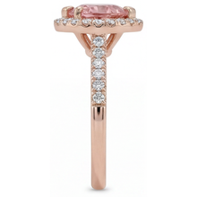 Afbeelding in Gallery-weergave laden, Padparadscha saffier ring 3,8 karaat labgekweekt hart halo gespleten band 14K roségoud
