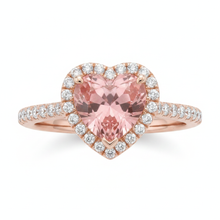 Afbeelding in Gallery-weergave laden, Padparadscha saffier ring 3,8 karaat labgekweekt hart halo gespleten band 14K roségoud
