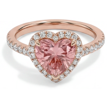 Afbeelding in Gallery-weergave laden, Padparadscha saffier ring 2,3 karaat echte hartvormige halo 14k roségoud
