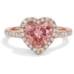 Padparadscha saffier ring 2,3 karaat echte hart halo 14K roségoud