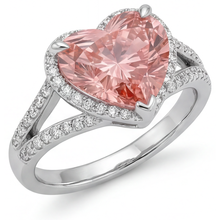 Afbeelding in Gallery-weergave laden, Perzikkleurige Saffier 2,8 Karaat Echte Hartvormige Padparadscha Halo Ring 14K Witgoud
