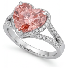 Afbeelding in Gallery-weergave laden, Perzikkleurige Saffier 2,8 Karaat Echte Hartvormige Padparadscha Halo Ring 14K Witgoud
