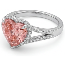 Afbeelding in Gallery-weergave laden, Perzikkleurige Saffier 2,8 Karaat Echte Hartvormige Padparadscha Halo Ring 14K Witgoud
