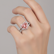 Afbeelding in Gallery-weergave laden, Perzikkleurige Saffier 2,8 Karaat Echte Hartvormige Padparadscha Halo Ring 14K Witgoud
