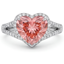 Perzikkleurige Saffier 2,8 Karaat Echte Hartvormige Padparadscha Halo Ring 14K Witgoud