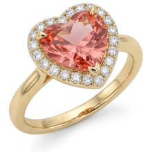 Afbeelding in Gallery-weergave laden, Padparadscha saffier verlovingsring 2,8 karaat echte hartvormige halo 14k geelgoud
