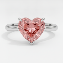 Afbeelding in Gallery-weergave laden, Perziksaffier verlovingsring 2,5 karaat echte hartvormige padparadscha solitair 14k witgoud

