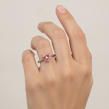 Afbeelding in Gallery-weergave laden, Perziksaffier verlovingsring 2,5 karaat echte hartvormige padparadscha solitair 14k witgoud
