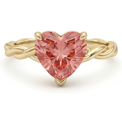 14k geelgouden gedraaide solitair ring met 1,5 karaat echte hartvormige perzikkleurige padparadscha saffier