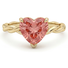 Afbeelding in Gallery-weergave laden, 14k geelgouden gedraaide solitair ring met 1,5 karaat echte hartvormige perzikkleurige padparadscha saffier
