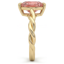 Afbeelding in Gallery-weergave laden, 14k geelgouden gedraaide solitair ring met 1,5 karaat echte hartvormige perzikkleurige padparadscha saffier
