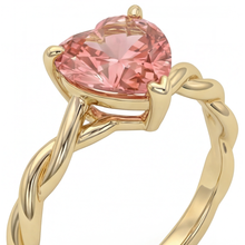 Afbeelding in Gallery-weergave laden, 14k geelgouden gedraaide solitair ring met 1,5 karaat echte hartvormige perzikkleurige padparadscha saffier
