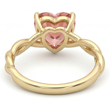 Afbeelding in Gallery-weergave laden, 14k geelgouden gedraaide solitair ring met 1,5 karaat echte hartvormige perzikkleurige padparadscha saffier
