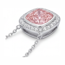 Afbeelding in Gallery-weergave laden, Roze diamanten ketting 2,25 karaat labgekweekt kussengeslepen Halo hanger 14K Witgoud
