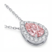 Afbeelding in Gallery-weergave laden, Roze diamanten ketting 2 karaat labgekweekt peervormige halo hanger 14K witgoud
