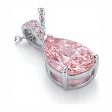 Afbeelding in Gallery-weergave laden, Halsketting met hanger met roze diamant 5 karaat labgekweekt peervormig pavé solitair 14k witgoud
