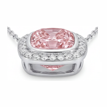 Afbeelding in Gallery-weergave laden, Roze diamanten ketting 2,25 karaat labgekweekt kussengeslepen Halo hanger 14K Witgoud
