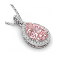 Afbeelding in Gallery-weergave laden, Roze diamant hanger 6 karaat labgekweekt peer halo 14k witgoud
