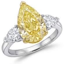 Afbeelding in Gallery-weergave laden, Druppelvormig Kanariegele Diamant ring in Bicolor 14K Goud – zijaanzicht
