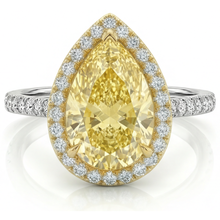 Afbeelding in Gallery-weergave laden, Druppelvormig Kanariegele Diamant ring in 14 Karaat Tweekleurig Goud – hoofdaanzicht
