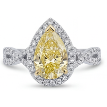Afbeelding in Gallery-weergave laden, Druppelvormig Kanariegele Diamant ring in 14 Karaat Tweekleurig Goud – vooraanzicht
