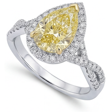 Afbeelding in Gallery-weergave laden, Druppelvormig Kanariegele Diamant ring in 14 Karaat Tweekleurig Goud – hoekaanzicht
