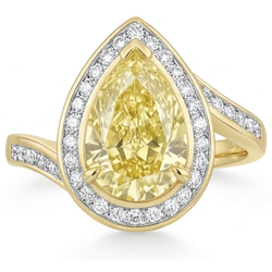 Met de hand vervaardigd Kanariegele Diamant Halo Verlovingsring