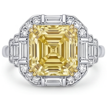 Afbeelding in Gallery-weergave laden, Kanariegele Diamant Halo Verlovingsring – hoofdaanzicht
